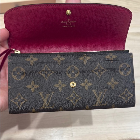 Louis Vuitton Emilie Wallet Dark Brown Monogram Wallet with Red Accent - Picture 2 of 4